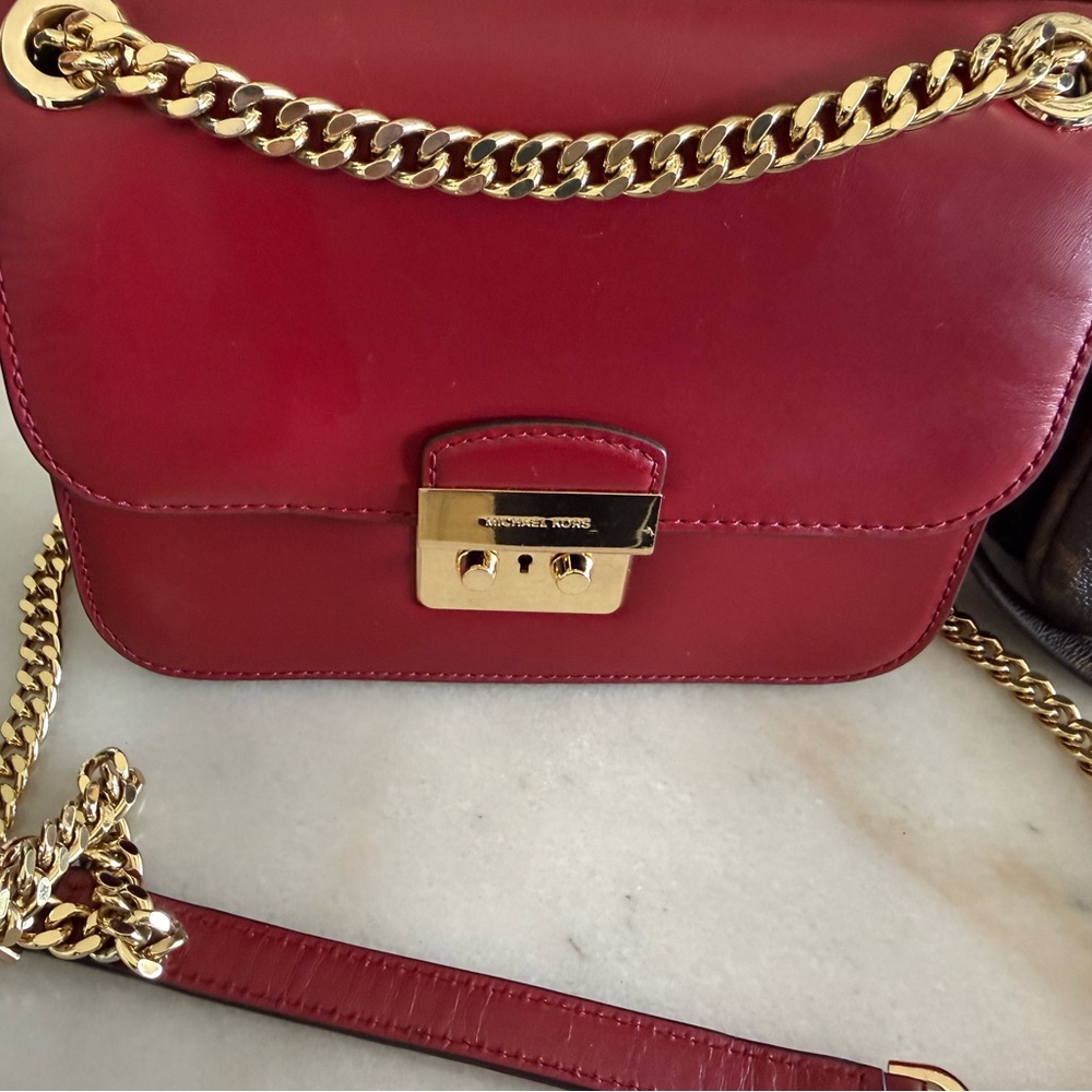 Michael Kors Crimson Leather Chain Crossbody Bag